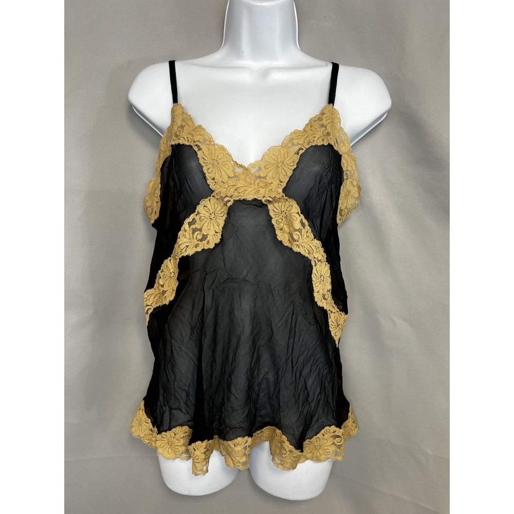 Mary Green Women's Mesh Top Black Beige Lace Sz Medium 100% Silk New